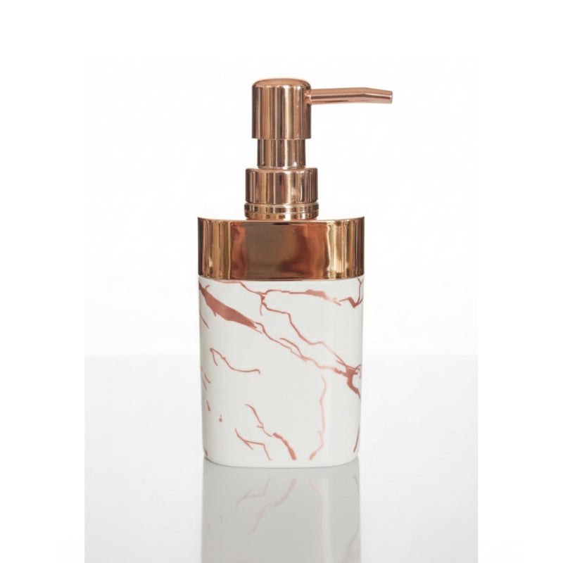 SOBHYS Marble Soap Dispenser with Rose Gold Pump, Refillable Countertop Bottle for Bathroom, Shower & Kitchen, Off-White Black & Greige, 350 ml - SOBHYS (Off-White) - Image 1