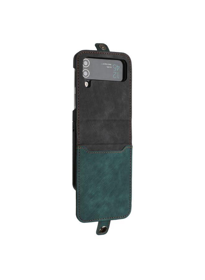 HuHa Case Cover For Samsung Galaxy Z Flip 4 5G Side Buckle Double Fold Leather Phone Case Dark Green