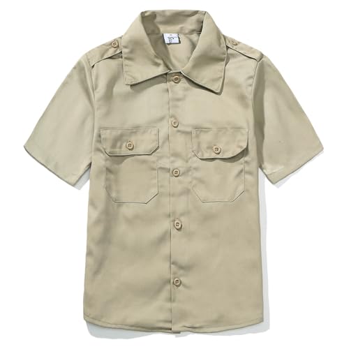 GRANDWISH Boys Short Sleeve Button-Down Shirt, Kids Work Shirt, Khaki Size 14 - Image 1