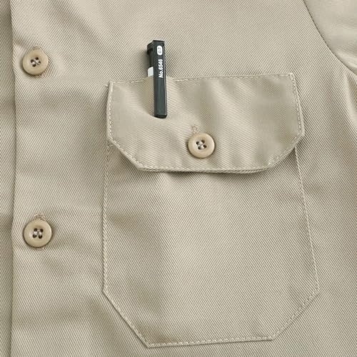 GRANDWISH Boys Short Sleeve Button-Down Shirt, Kids Work Shirt, Khaki Size 14 - Image 4