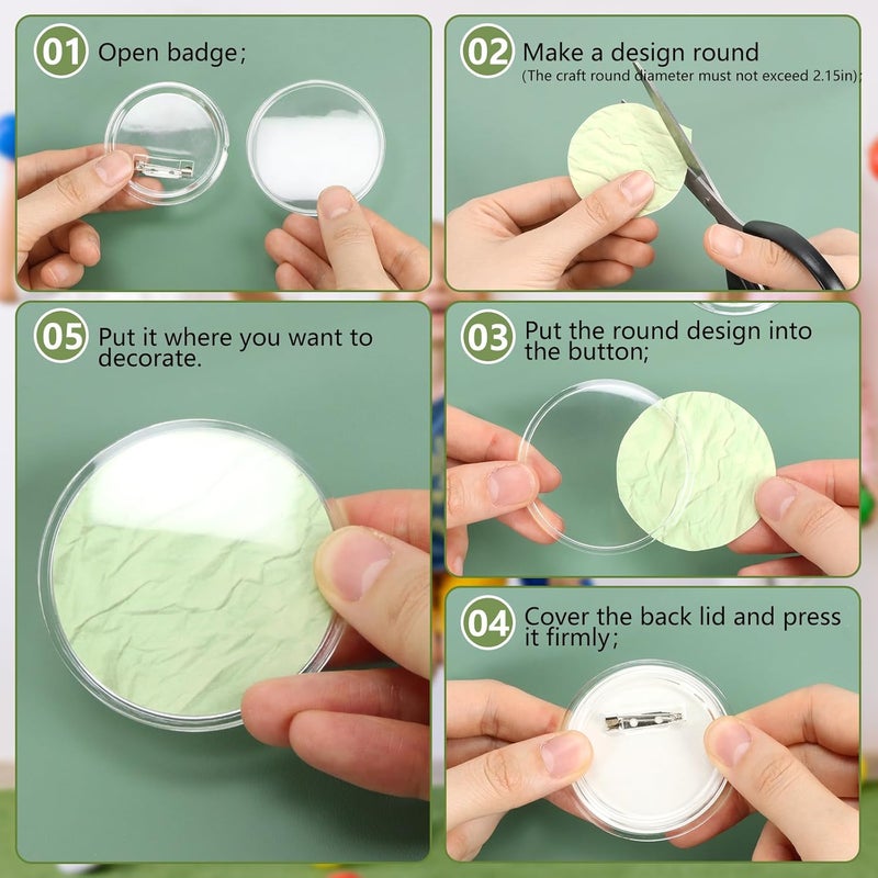 Bignc 20 Set Clear Pins for Crafts, Plastic Button Making Kit, Blank Pins Bulk, Make Your Own Buttons Badge Maker DIY Crafts, Photo Buttons (2.36 Inch) - Image 4