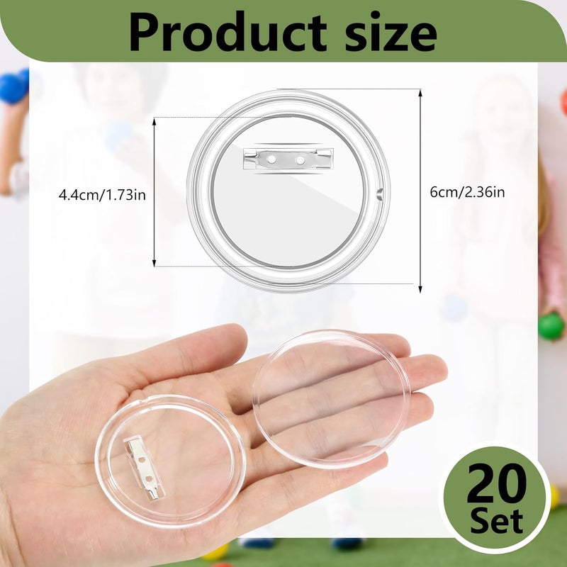 Bignc 20 Set Clear Pins for Crafts, Plastic Button Making Kit, Blank Pins Bulk, Make Your Own Buttons Badge Maker DIY Crafts, Photo Buttons (2.36 Inch) - Image 2