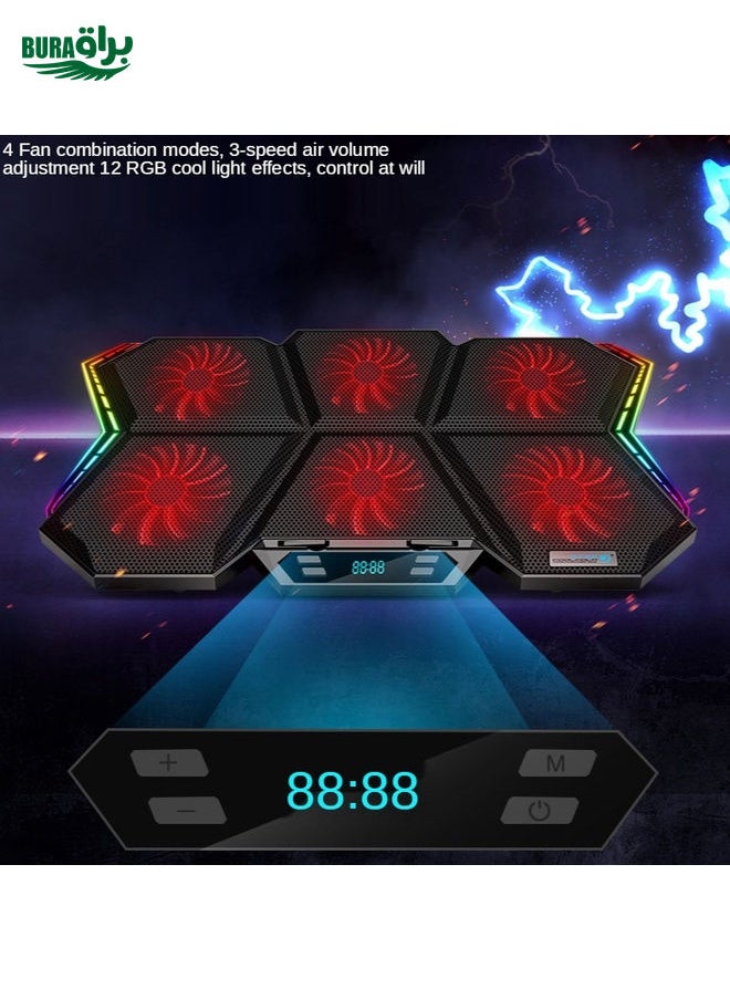 BURAQ - COOLCOLD RGB Notebook Radiator Six Fan Adjustable Laptop Cooling Base 5V Touch 12 Symphony Version - Image 1
