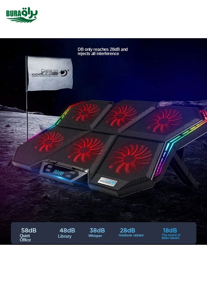 BURAQ - COOLCOLD RGB Notebook Radiator Six Fan Adjustable Laptop Cooling Base 5V Touch 12 Symphony Version - Image 1