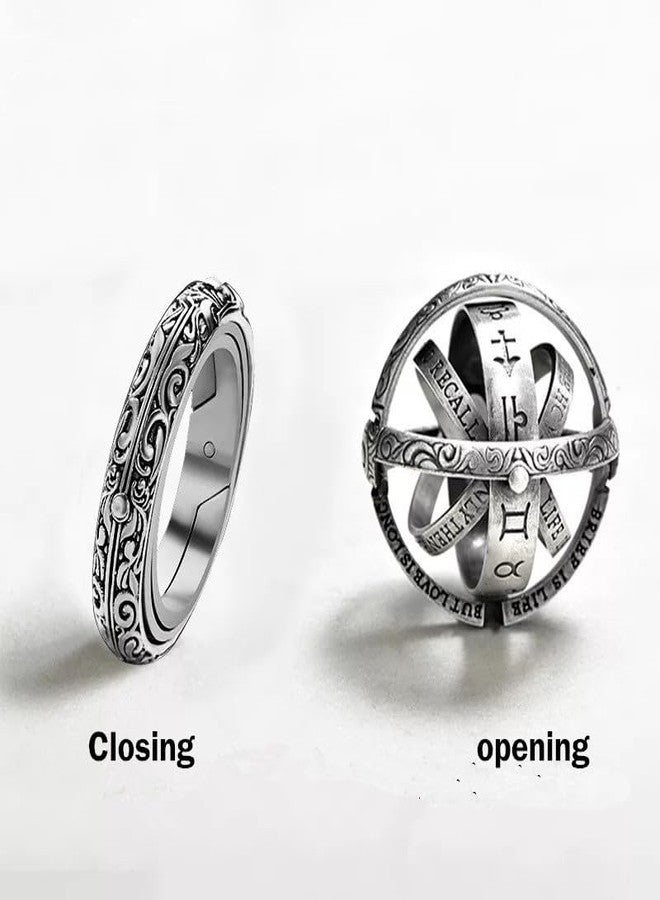 FORUBUS Astronomical Sphere Spinner Ring, Astronomy Ball Cosmic Finger Ring for Astronomer Fans Student Museum Memorial Souvenir (A Silver, 8) - Image 2