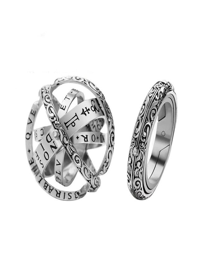 FORUBUS Astronomical Sphere Spinner Ring, Astronomy Ball Cosmic Finger Ring for Astronomer Fans Student Museum Memorial Souvenir (A Silver, 8) - Image 1