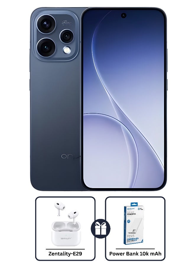 Reno15 F AI Phone Dual SIM 5G Twilight Blue 12GB RAM 256GB + Zentality E29 Earbuds + Zentality Powerbank 10k mAh - Middle East Version