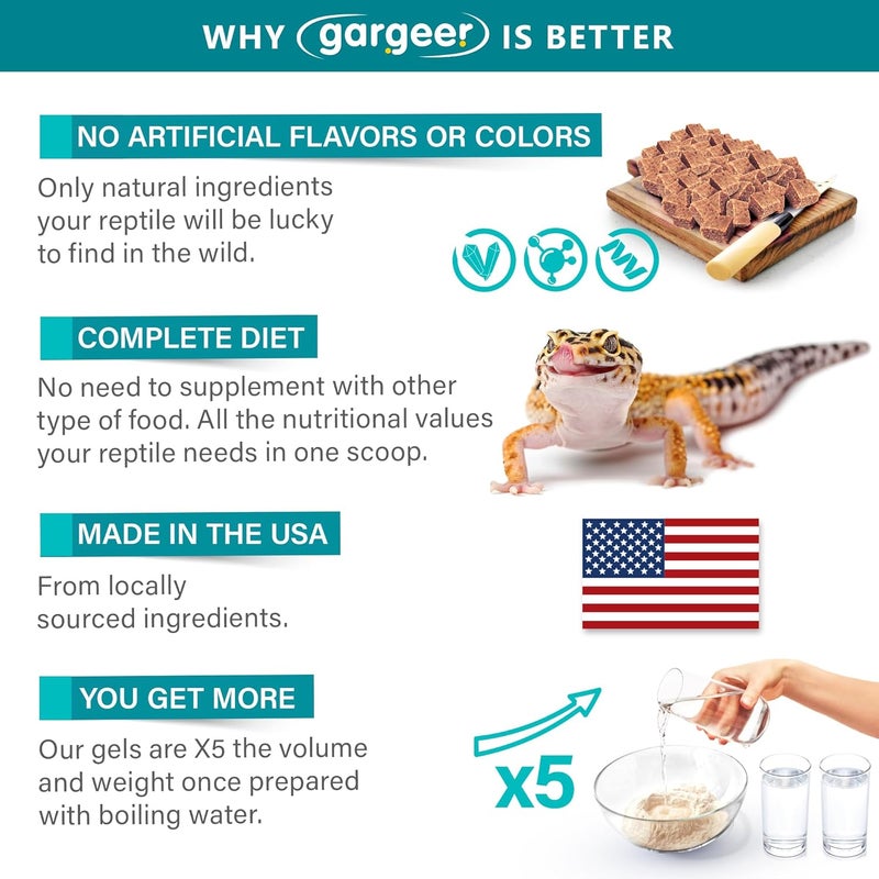 Gargeer طعام جارجير للجربوع الفهد الأخضر (Gargeer Leopard Gecko Food)، 3 أونصات. نظام غذائي جلي كامل مناسب للصغار والبالغين. مصنوع بفخر في الولايات المتحدة الأمريكية، باستخدام مكونات عالية الجودة وصيغة غذائية فاخرة. استمتعوا بالطعم!!! - Image 4
