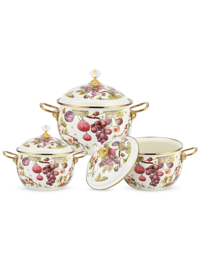Life Smile 6-Pcs Floral Pattern Enameled Cookware Set - Kitchen Cooking Pots Set with Lids, 100% PFOA Free and Safe Soup Pots ,Induction Bottom Cookwares includes 20cm (4.0L)/22cm(5.2L)/ 24cm(6.5L) Casseroles with Lid - Image 1