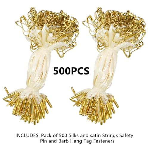 BDS-HOME 4.5 Inch 500pcs Hang Tag String Silks and Satin Strings, Safety Pin and Barb Fasteners for Clothing Hang Tags, Beige - Image 3