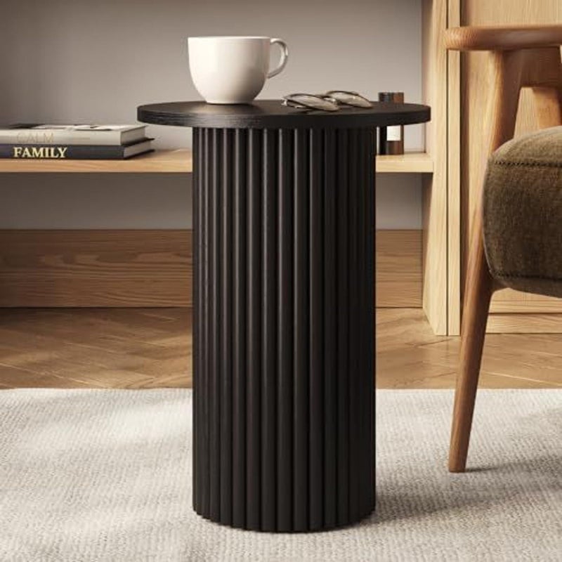 Stead Round Fluted Accent Side Table Slim Fluted Accent Piece for Narrow Spaces Oak End Table for Living Room Bedroom 13 Round Top Blackened Oak Finish
