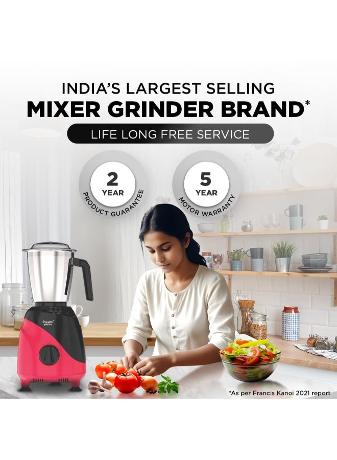 Preethi Peppy Mixer Grinder for Kitchen | Mixie, 3 jars | 5yr Motor Warranty & Lifelong Free Service 1.5 L 750 W MG245 Black/ Red - Image 5