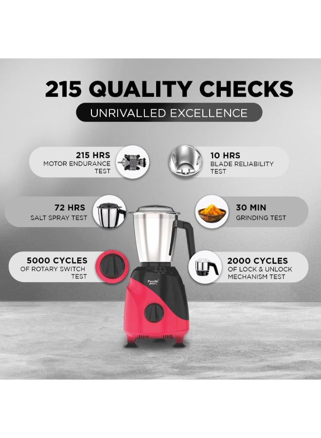 Preethi Peppy Mixer Grinder for Kitchen | Mixie, 3 jars | 5yr Motor Warranty & Lifelong Free Service 1.5 L 750 W MG245 Black/ Red - Image 4