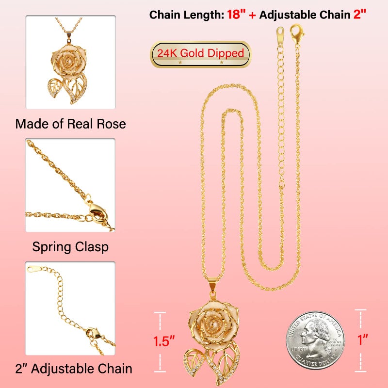 AliveRose 24K Gold-Plated Rose Necklace, Necklaces for Women and Fashion Pendant Gifts for Women Birthday/Valentineâ€™s Day/Anniversary Day/Party (Leaves Blue) - Image 3