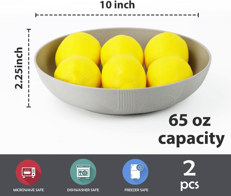 Wrova 2 Pack Salad Bowls10inch 65oz Large Salad Bowl SetPlastic Bowl for Kitchenwheat straw bowls Set for SoupCerealRamenFruitSaladDishwasher  Microwave SafeEasy CleanGray - Image 2