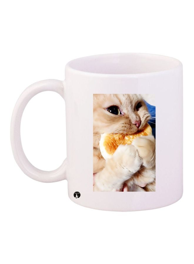 RYN Cat Printed Coffee Mug White/Beige/Yellow 11ounce