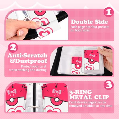 PUPTILY 4 Pockets Trading Card Binder, 400 Card Holders with 50 Removable Sleeves, Portable Card Binder Album with zipper, Card holder Book for Game, Sport Collection (Pink) - Image 4