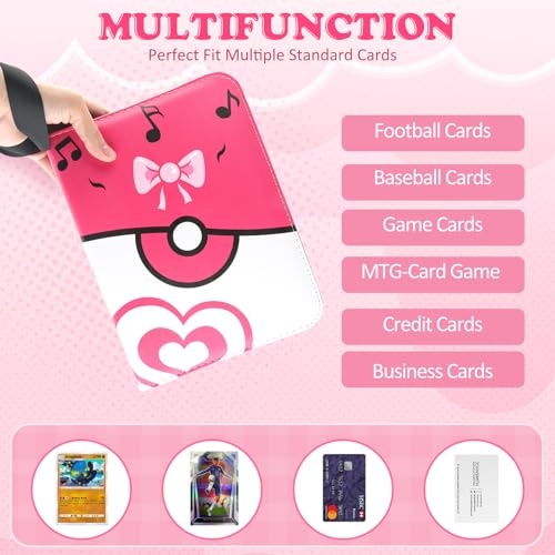 PUPTILY 4 Pockets Trading Card Binder, 400 Card Holders with 50 Removable Sleeves, Portable Card Binder Album with zipper, Card holder Book for Game, Sport Collection (Pink) - Image 5