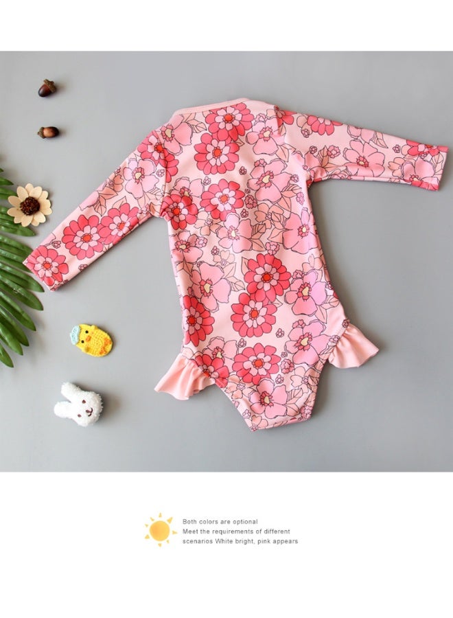 Girls' Long Sleeve Zipper One Piece Swimsuit with Hat, Summer Bathing Suit Built-In Sun Protection, Beach Rash Guard Swimwear for Toddler Girls - Image 2