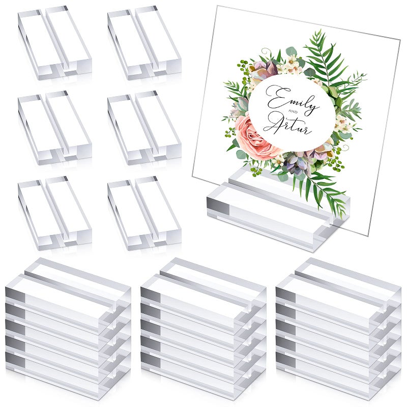 Blulu Blulu 20 Pieces Acrylic Stands Clear Place Card Holders with Card Slot Table Numbers Display Stands Wedding Sign Holders for Wedding Table Number Photo Office Menu Meeting 