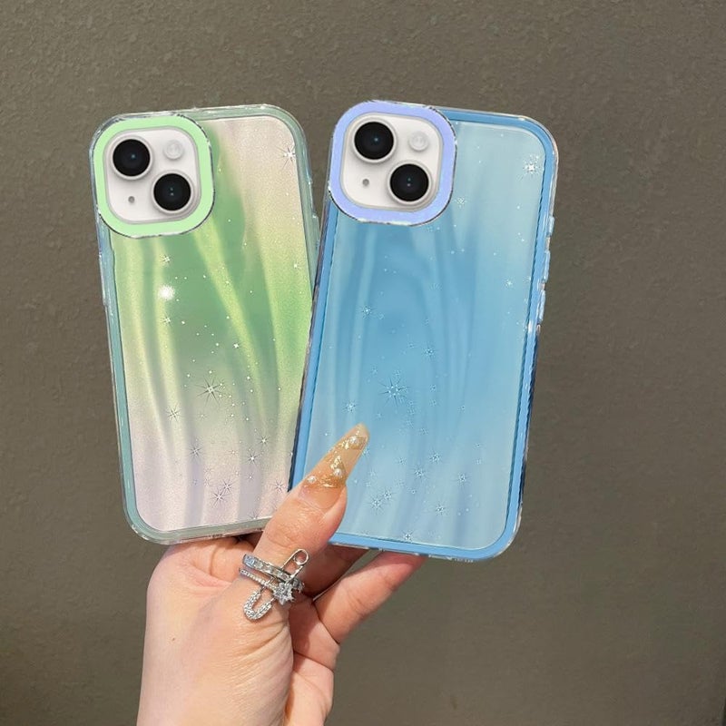 VONZEE Compatible for iPhone 15 6.1'' Case Bling Star Gradient Shiny Colorful Case with Full Camera Protection Shockproof Case PC+TPU Glossy Shiny Cover for Girls Women,Blue - Image 4