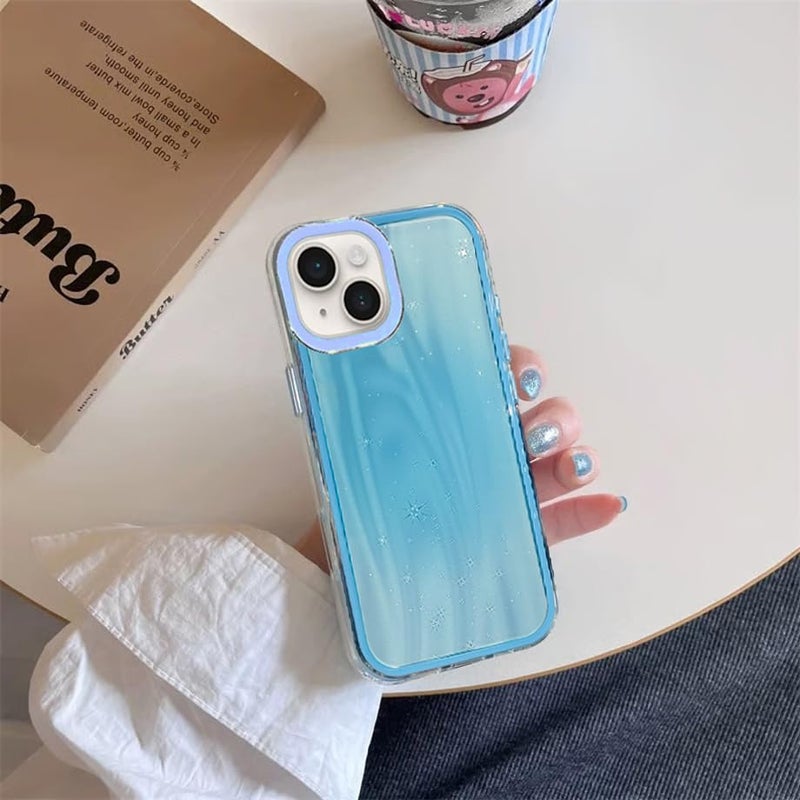 VONZEE Compatible for iPhone 15 6.1'' Case Bling Star Gradient Shiny Colorful Case with Full Camera Protection Shockproof Case PC+TPU Glossy Shiny Cover for Girls Women,Blue - Image 3