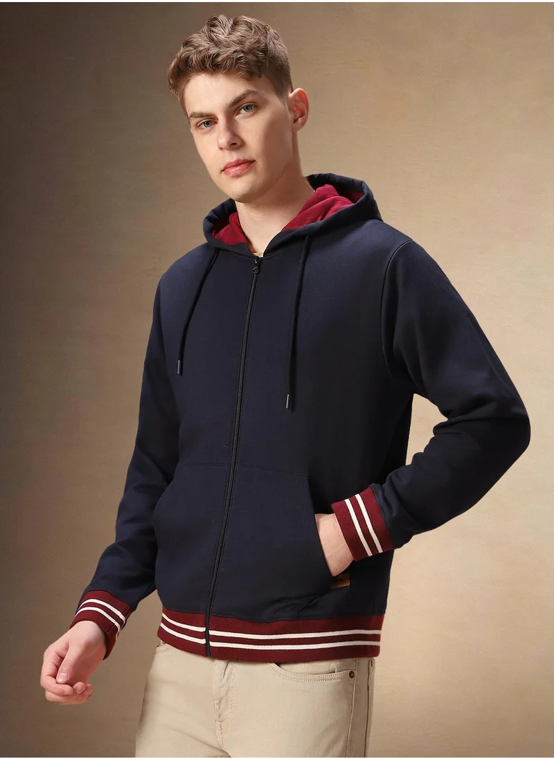 دينيس لينغو Men's Navy Polyester Blend Solid Regular Fit Sweatshirt