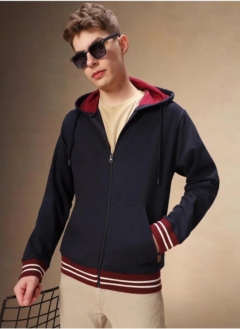دينيس لينغو Men's Navy Polyester Blend Solid Regular Fit Sweatshirt