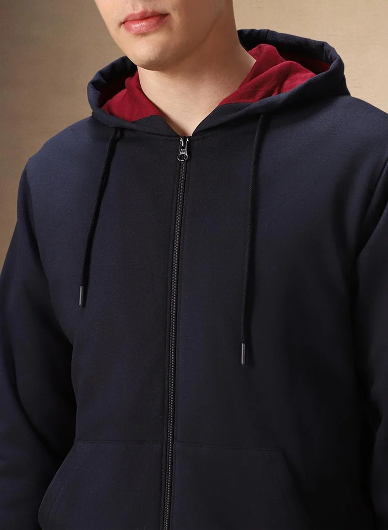 Dennis Lingo Men's Navy Polyester Blend Solid Regular Fit Sweatshirt