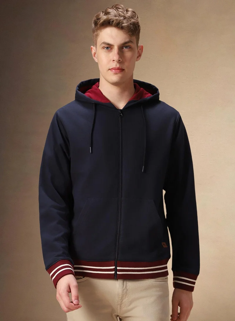Dennis Lingo Men's Navy Polyester Blend Solid Regular Fit Sweatshirt