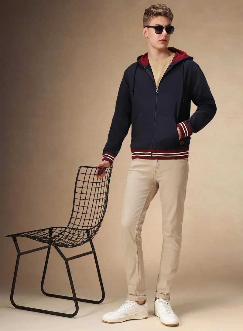 Dennis Lingo Men's Navy Polyester Blend Solid Regular Fit Sweatshirt