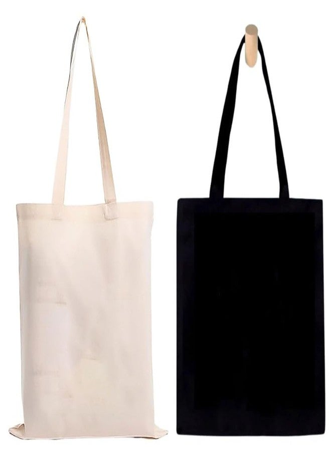 VARA Canvas Tote Bag | Reusable Shopping Bag | Natural and Black, 2 Pack - Image 2