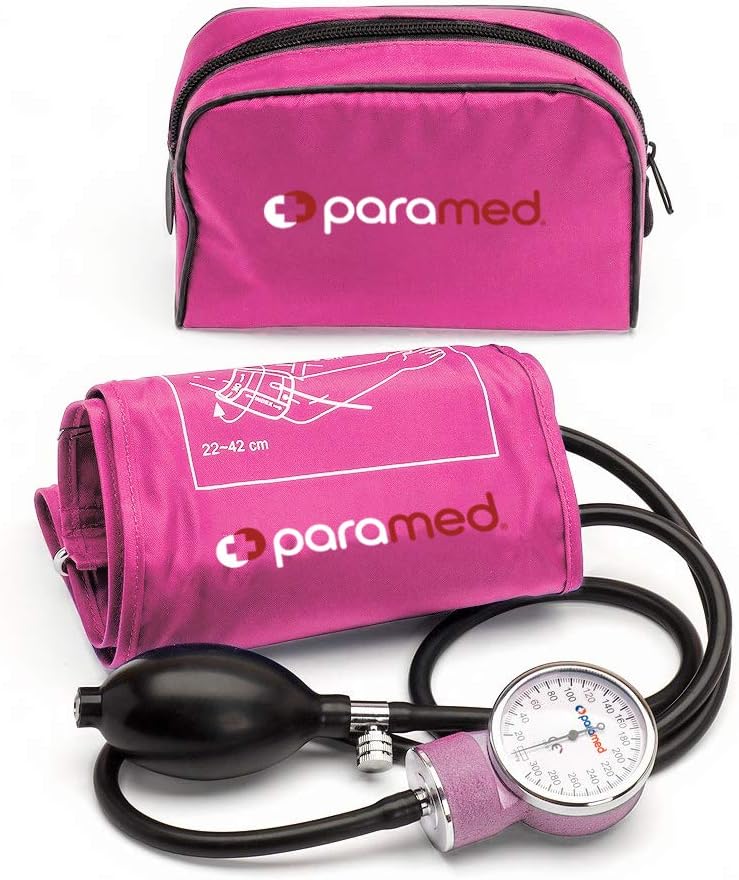 paramed Aneroid Sphygmomanometer – Manual Blood Pressure Cuff with Universal Cuff 8.7-16.5" and D-Ring – Carrying Case in The kit – Pink – Stethoscope Not Included - Image 1