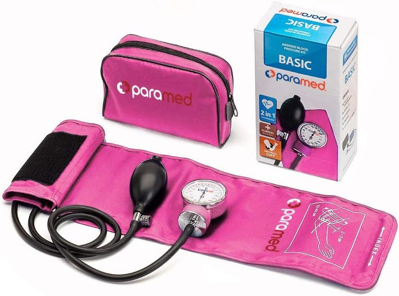 paramed Aneroid Sphygmomanometer – Manual Blood Pressure Cuff with Universal Cuff 8.7-16.5" and D-Ring – Carrying Case in The kit – Pink – Stethoscope Not Included - Image 4