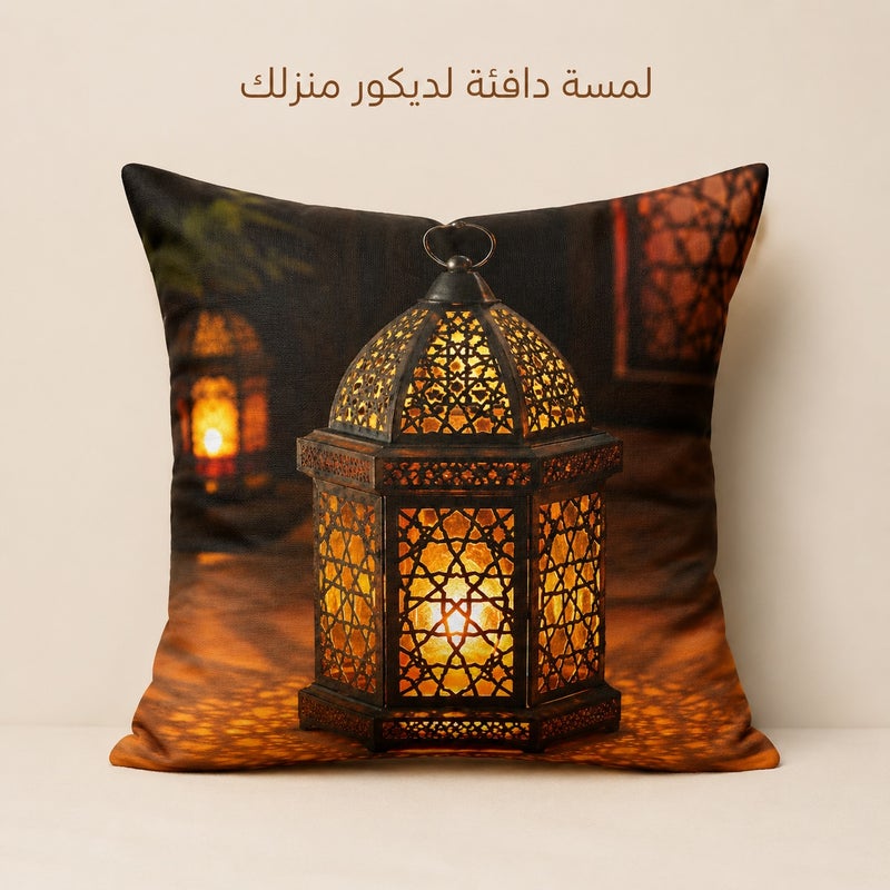 Middle Eastern Warm Lantern Print Cushion Cover, Arabic Geometric Pattern Sofa Pillowcase for Living Room, Bedroom Decor and Gift - Image 1