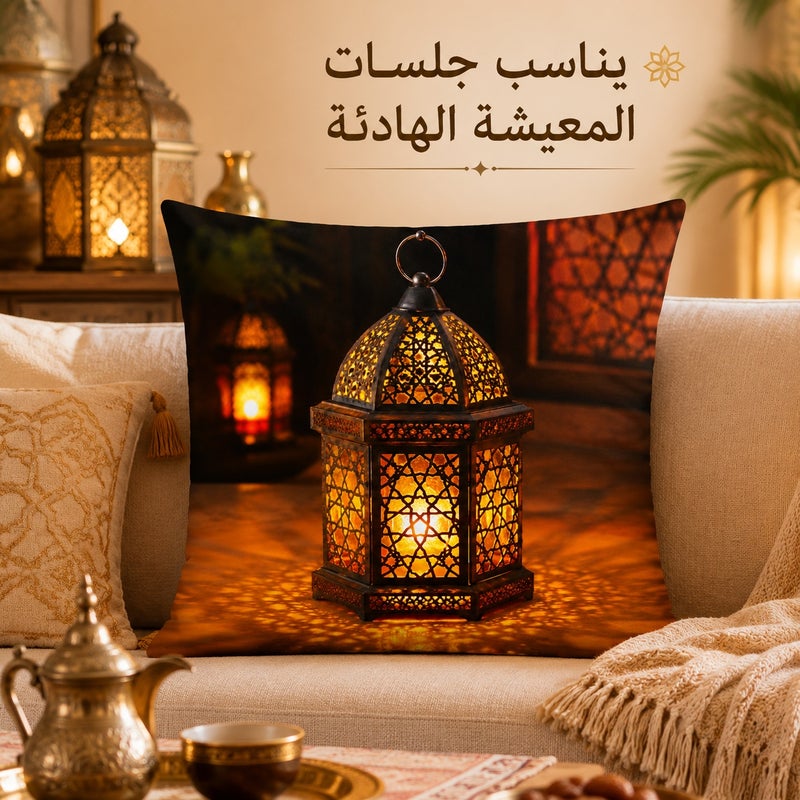 Middle Eastern Warm Lantern Print Cushion Cover, Arabic Geometric Pattern Sofa Pillowcase for Living Room, Bedroom Decor and Gift - Image 3