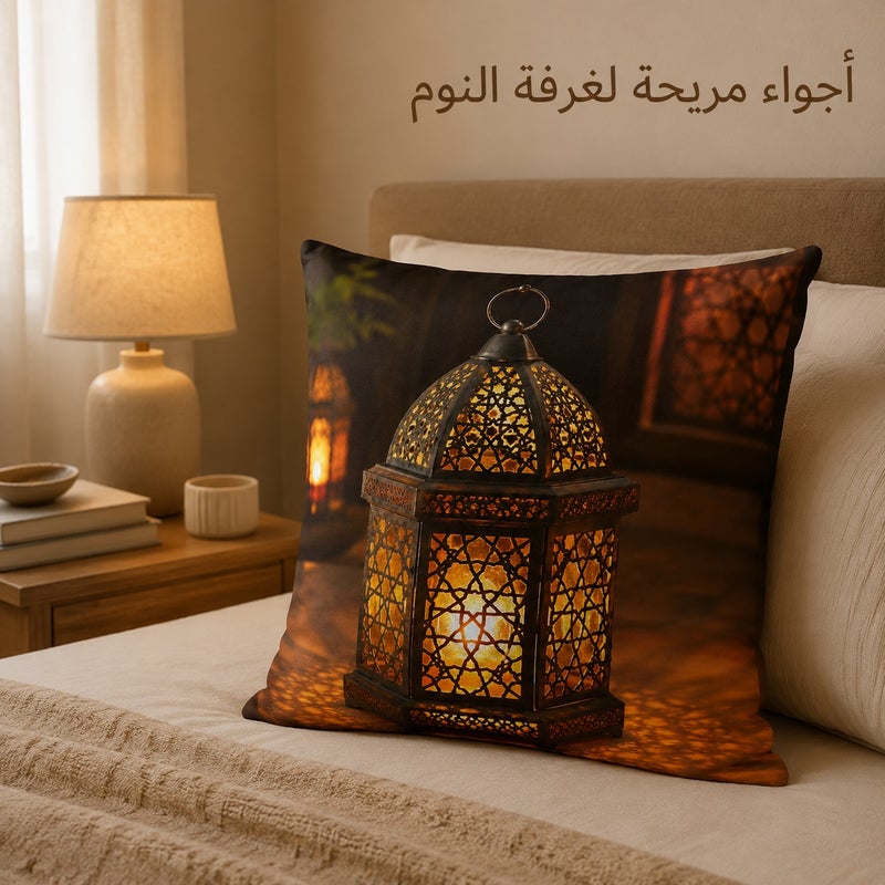 Middle Eastern Warm Lantern Print Cushion Cover, Arabic Geometric Pattern Sofa Pillowcase for Living Room, Bedroom Decor and Gift - Image 2