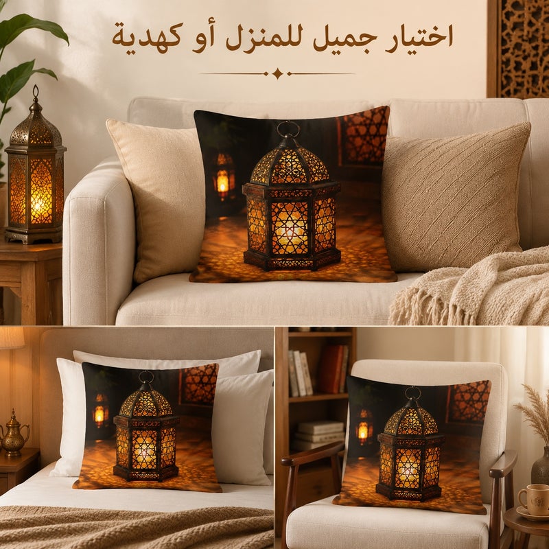 Middle Eastern Warm Lantern Print Cushion Cover, Arabic Geometric Pattern Sofa Pillowcase for Living Room, Bedroom Decor and Gift - Image 4