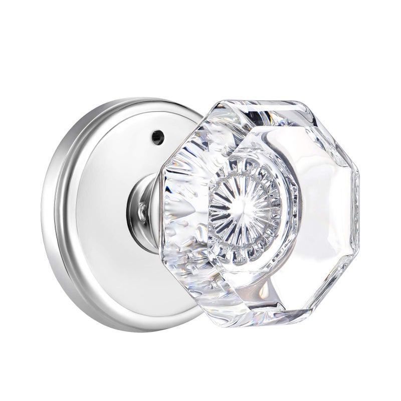 CLCTK Privacy Crystal Glass Door Knobs Interior with Lock Modern Octagon Door Knobs for BedroomBathroom Polished Chrome Finish