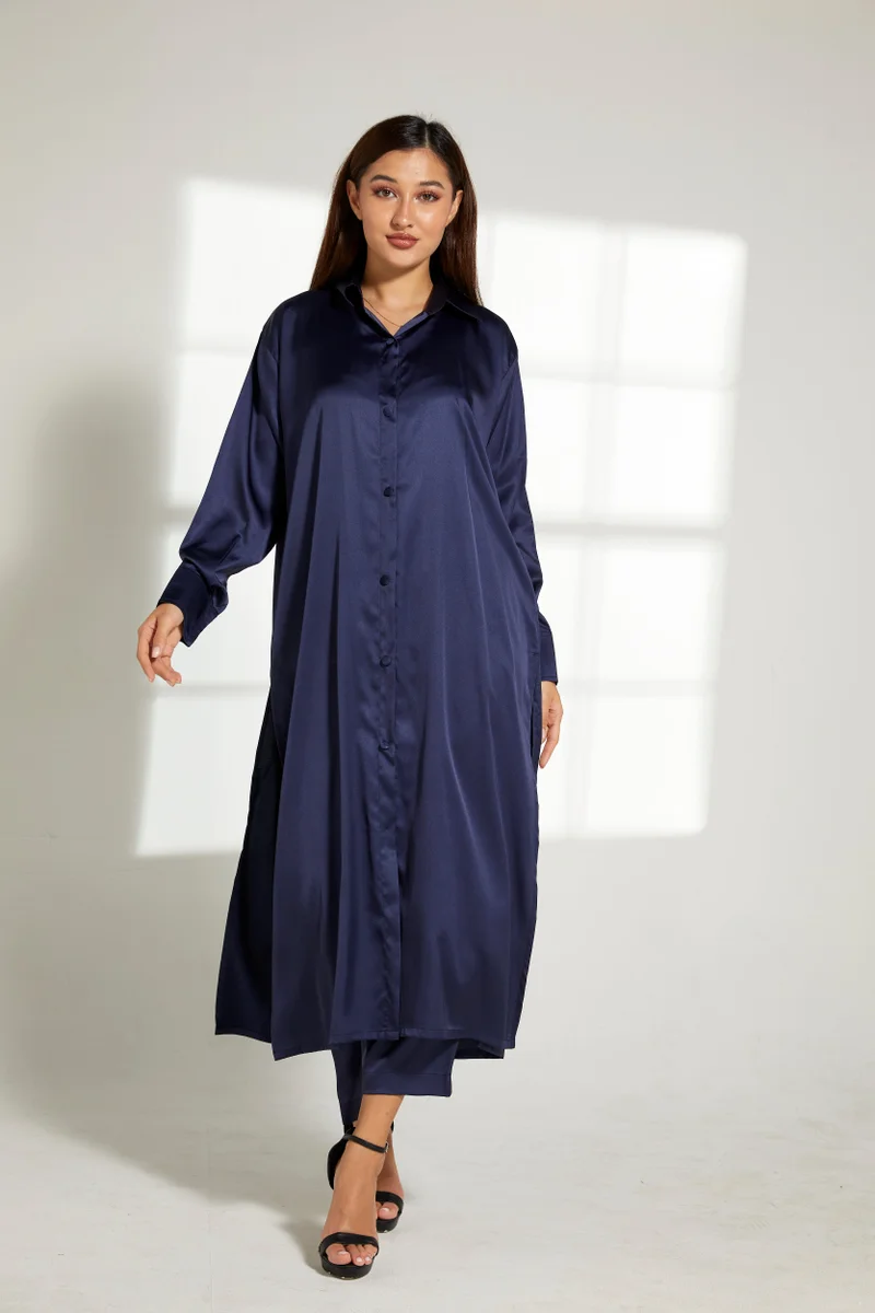 Moistreet Button Down Long Top & Pants Set