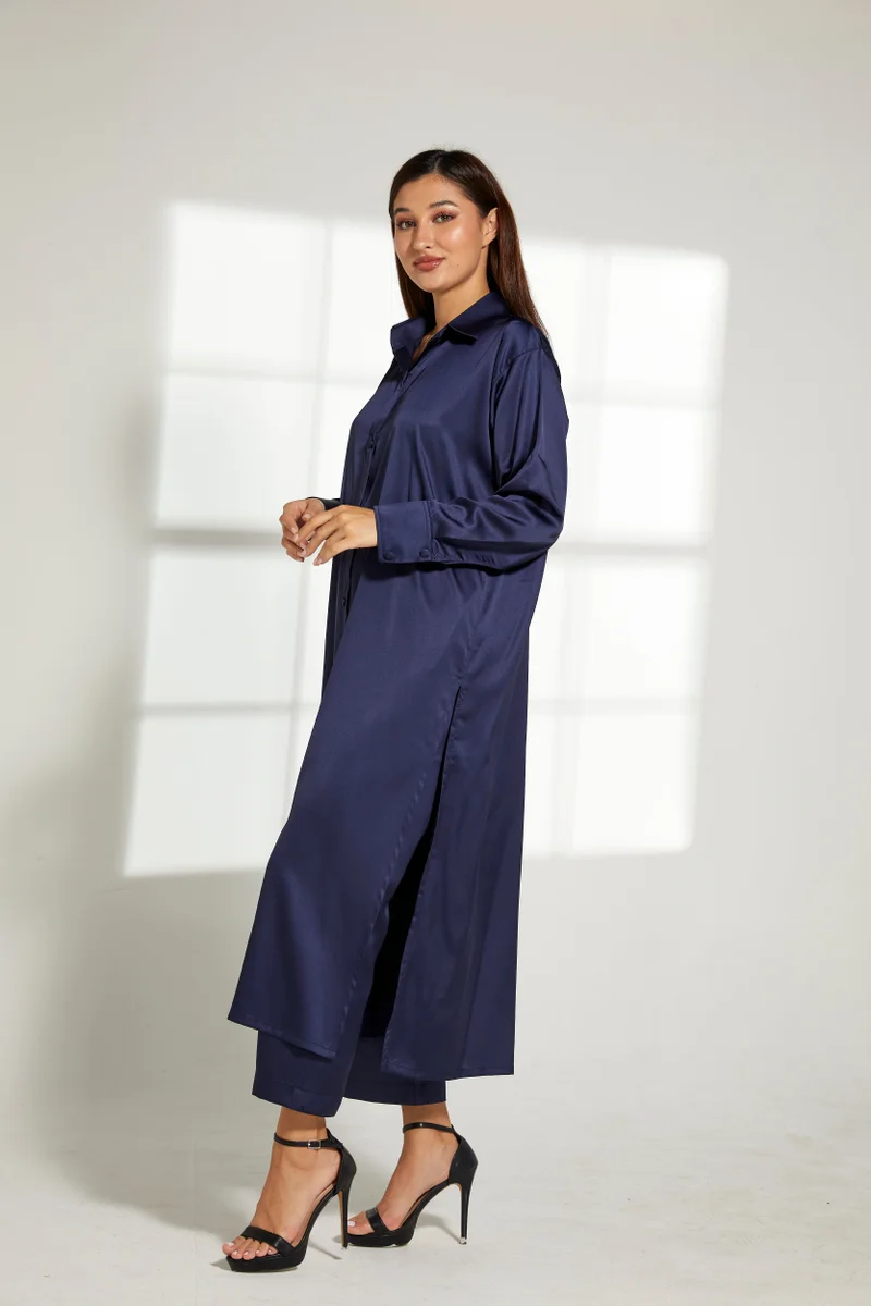 Moistreet Button Down Long Top & Pants Set
