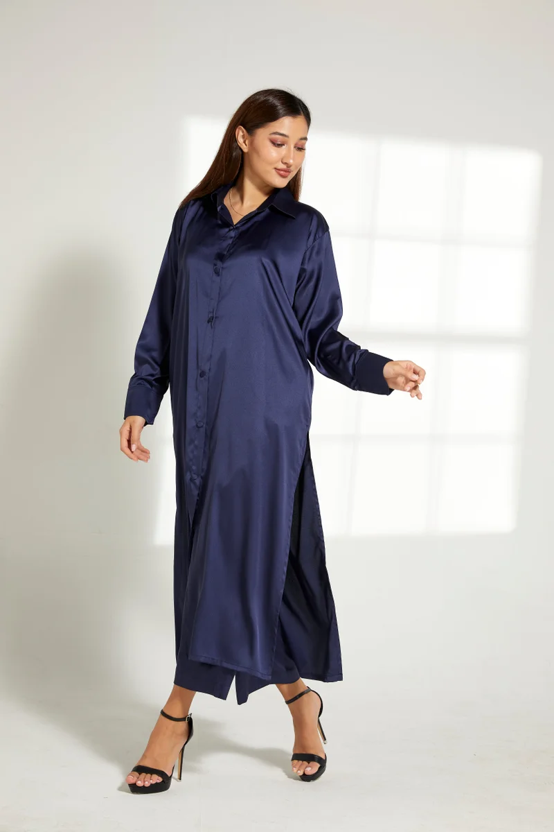 Moistreet Button Down Long Top & Pants Set