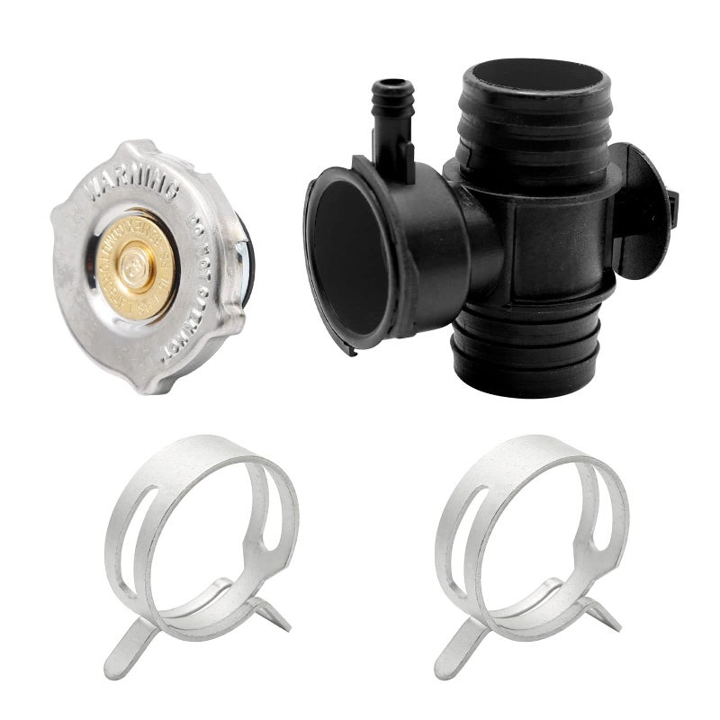 Generic ZUDKSUY Radiator Coolant Filler Neck with Radiator Filler Cap,1*connector 1*tank cap 2*clamp Replacement 52028810AL 52029195AK 55116901AA Compatible with 93-07 radiator 2.4L 3.7L 4.0L  - Image 1