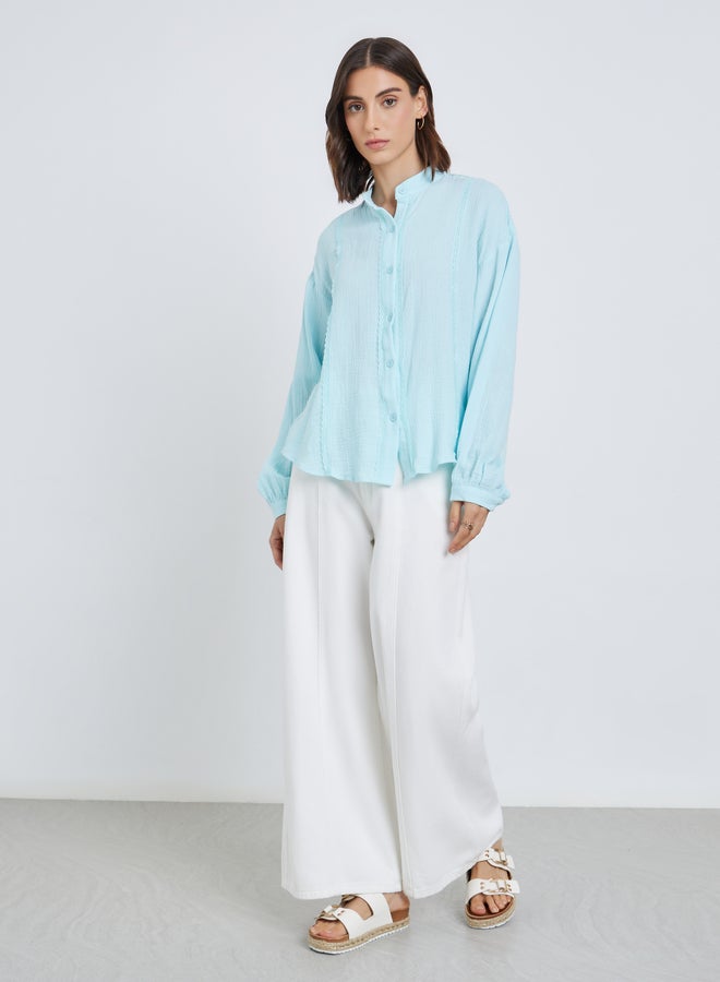 تايك تو بلوزة سادة فضفاضة بتفاصيل أزرار - Image 2