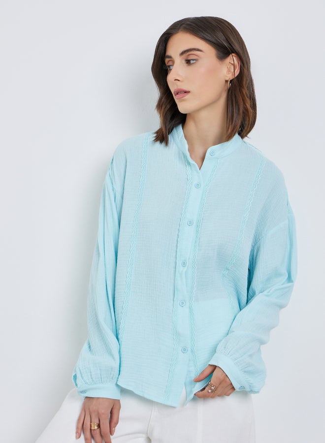 تايك تو بلوزة سادة فضفاضة بتفاصيل أزرار - Image 1