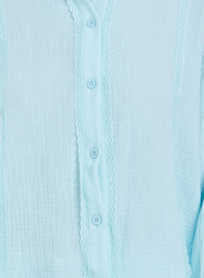 تايك تو بلوزة سادة فضفاضة بتفاصيل أزرار - Image 3