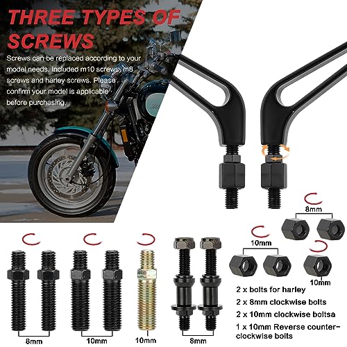 VG MOTO Motorcycle Rectangle Rearview Mirror 8mm 10mm Blue Lens Side Mirrors 360 Degree Black Universal Replacement for Harley Softail Touring Sportster Cruiser Street Bike Scooter Chopper - Image 5