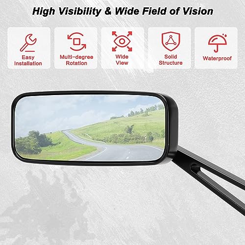 VG MOTO Motorcycle Rectangle Rearview Mirror 8mm 10mm Blue Lens Side Mirrors 360 Degree Black Universal Replacement for Harley Softail Touring Sportster Cruiser Street Bike Scooter Chopper - Image 4