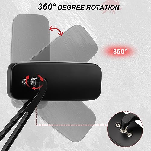 VG MOTO Motorcycle Rectangle Rearview Mirror 8mm 10mm Blue Lens Side Mirrors 360 Degree Black Universal Replacement for Harley Softail Touring Sportster Cruiser Street Bike Scooter Chopper - Image 3