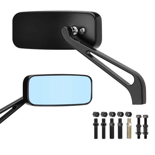 VG MOTO Motorcycle Rectangle Rearview Mirror 8mm 10mm Blue Lens Side Mirrors 360 Degree Black Universal Replacement for Harley Softail Touring Sportster Cruiser Street Bike Scooter Chopper - Image 1